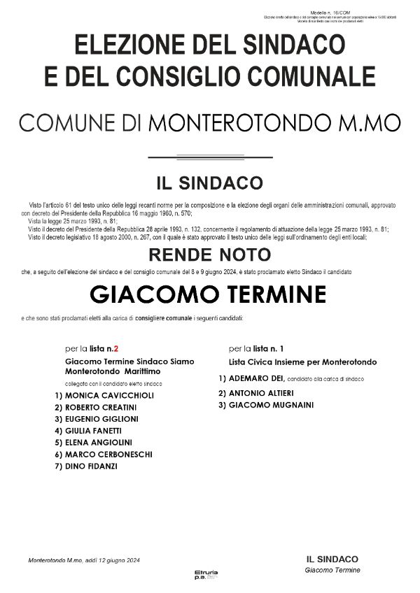 manifesto proclamazione eletti