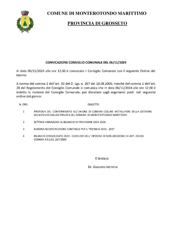 Convocazione 06/11/2024