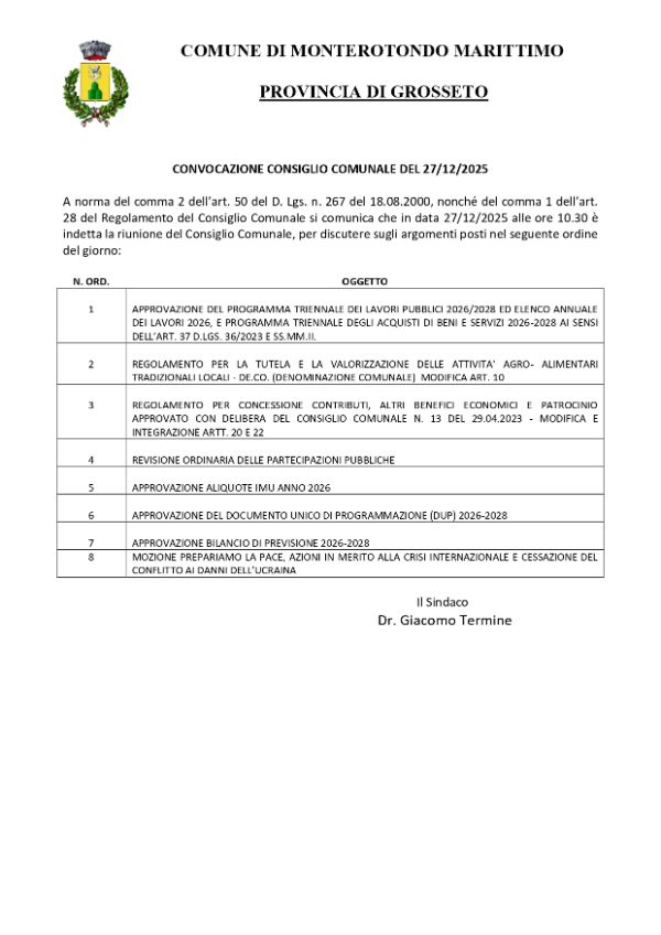 Convocazione 27.12.2025