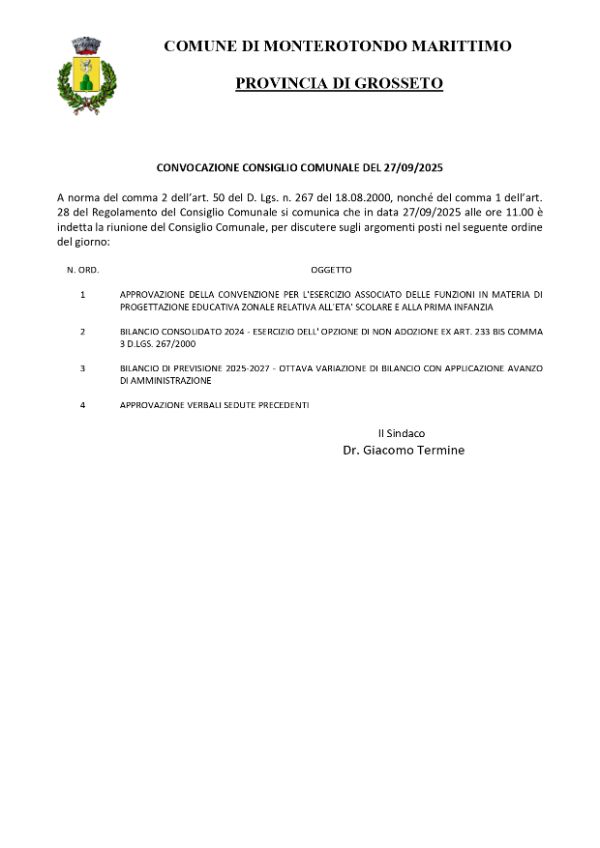 Convocazione consiglio 27.09.2025