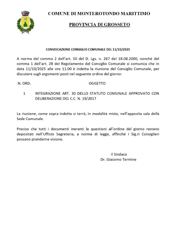 convocazione 11 ottobre 2025