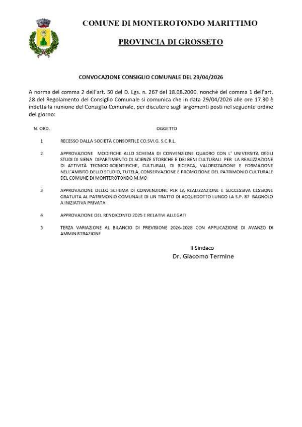 Convocazione 29.04.2026